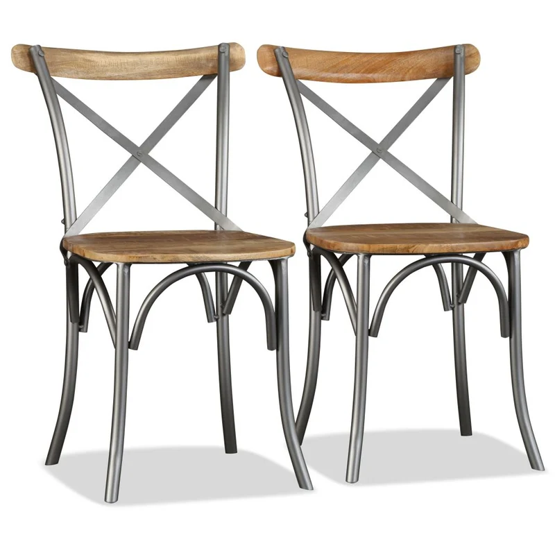 Lot de 4 chaises de salle à manger cuisine design industriel bois de manguier massif et acier CDS021180