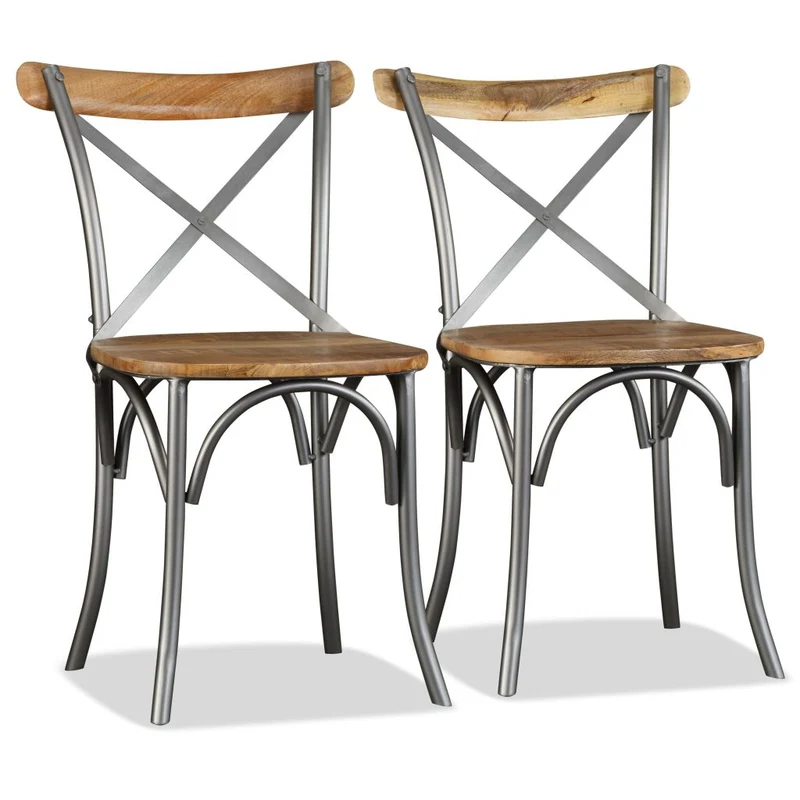 Lot de 4 chaises de salle à manger cuisine design industriel bois de manguier massif et acier CDS021180