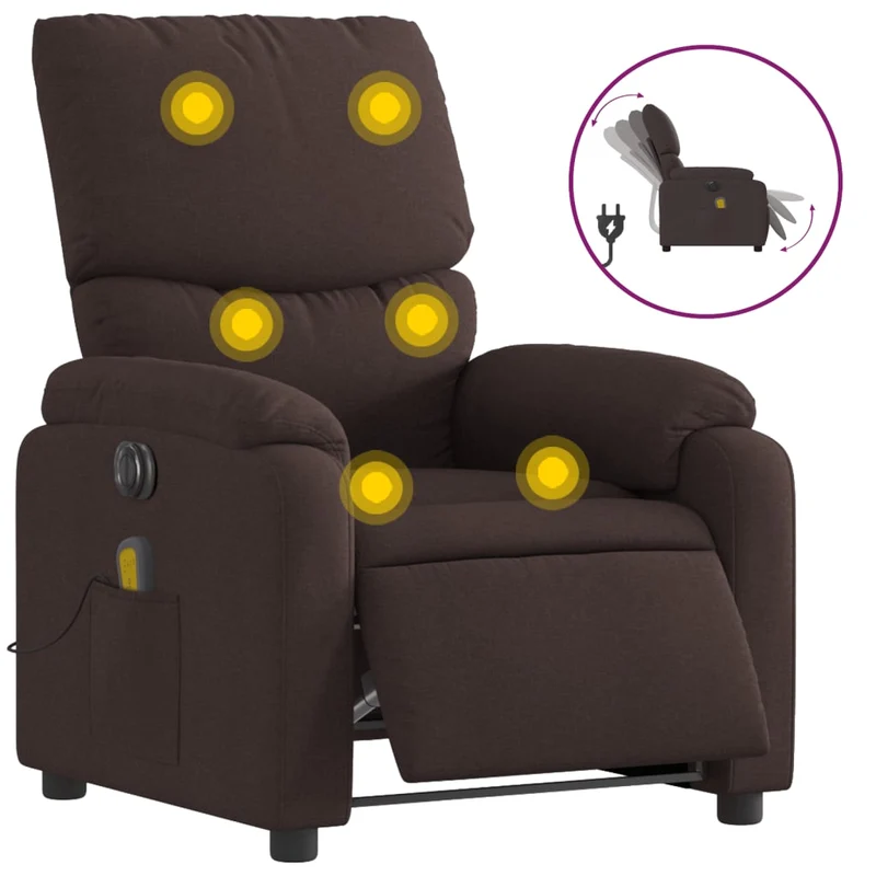 Fauteuil de relaxation TV fonction massage inclinable électrique en tissu marron foncé DEC027194