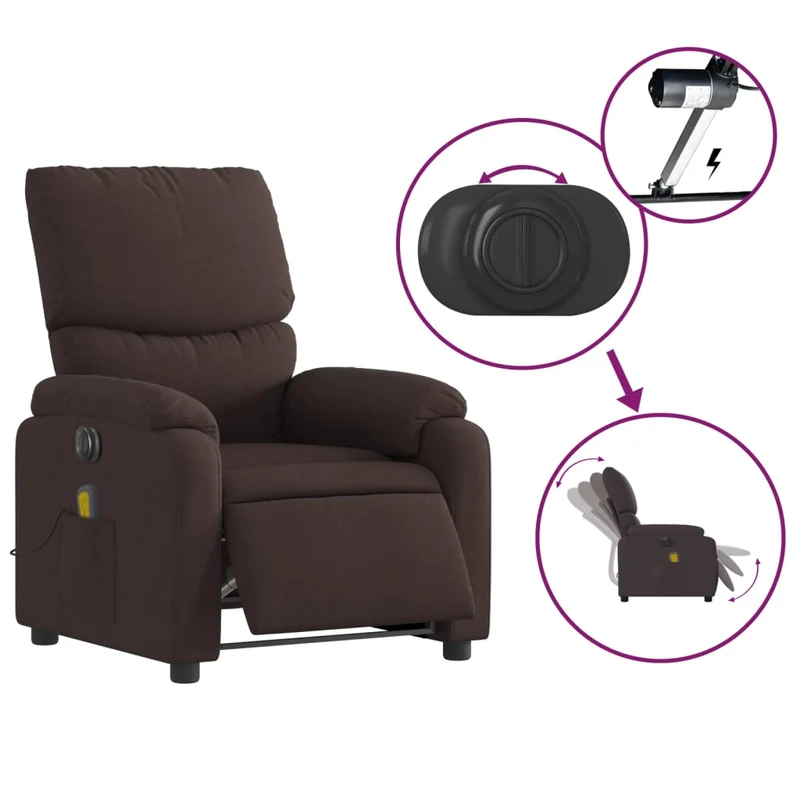 Fauteuil de relaxation TV fonction massage inclinable électrique en tissu marron foncé DEC027194