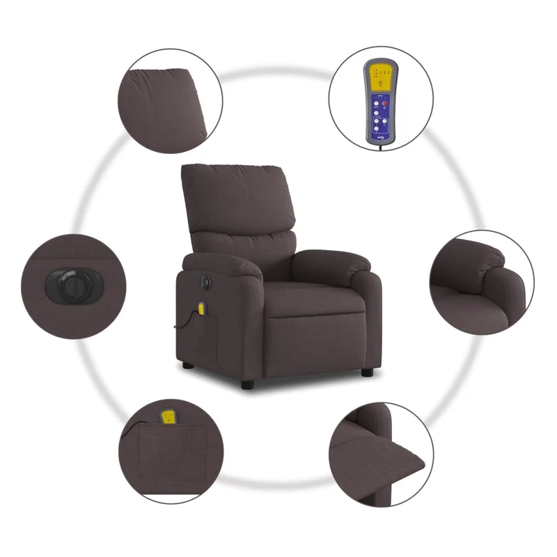Fauteuil de relaxation TV fonction massage inclinable électrique en tissu marron foncé DEC027194