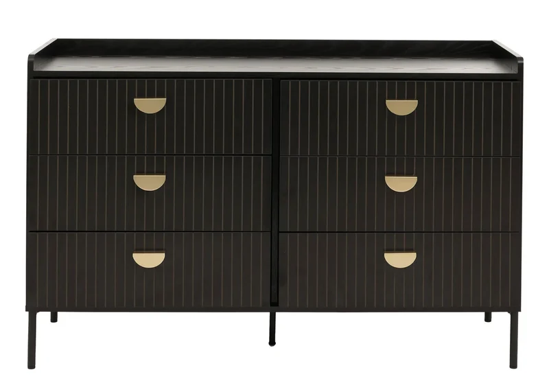 Commode avec 6 tiroirs style moderne à lamelles 80x120x44 cm en MDF mélaminé structure acier finition bois noir design lamelles 04_0009431