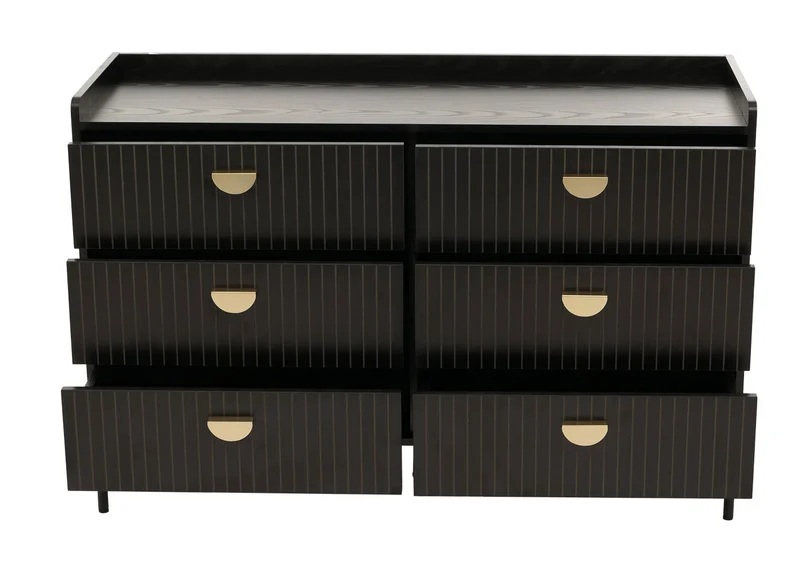 Commode avec 6 tiroirs style moderne à lamelles 80x120x44 cm en MDF mélaminé structure acier finition bois noir design lamelles 04_0009431