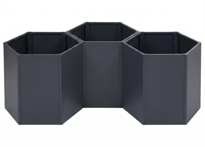 Lot de 3 carrés potagers surélevés bacs hexagonaux 1380 L 77x264x100 cm en acier galvanisé anthracite revêtement thermolaqué antirouille 04_0008851