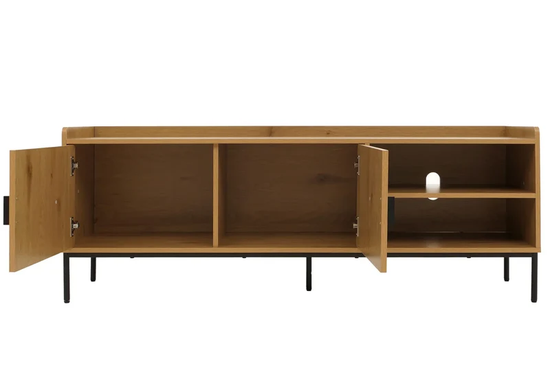 Meuble TV façades à lamelles 2 portes et compartiment ouvert 56x150x40 cm en MDF mélaminé naturel 04_0009434