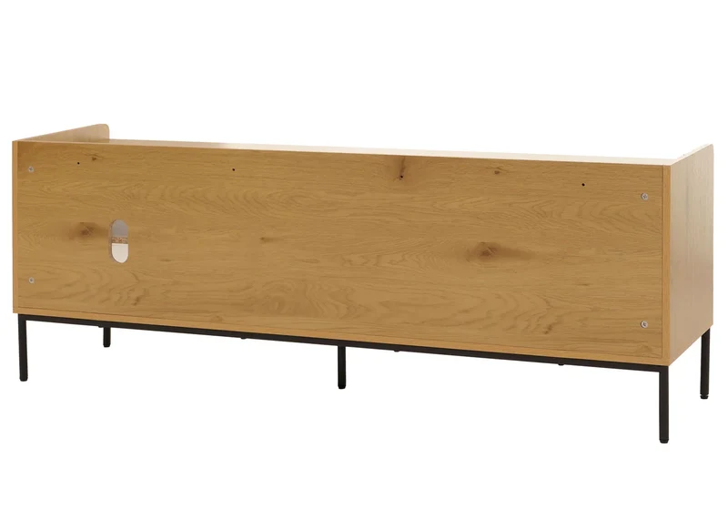 Meuble TV façades à lamelles 2 portes et compartiment ouvert 56x150x40 cm en MDF mélaminé naturel 04_0009434