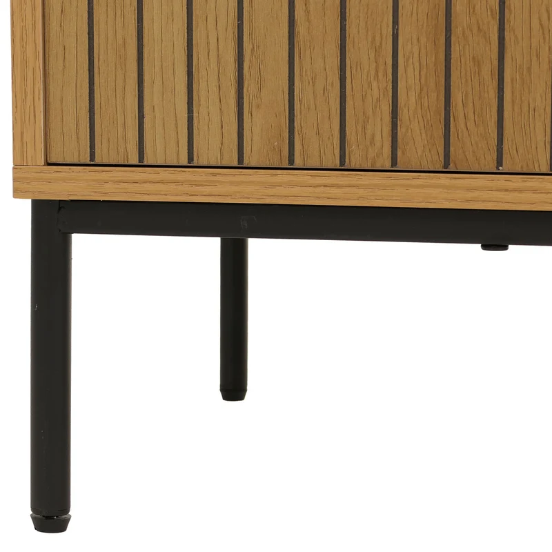 Meuble TV façades à lamelles 2 portes et compartiment ouvert 56x150x40 cm en MDF mélaminé naturel 04_0009434