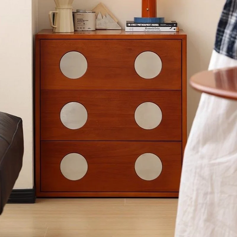 Contemporary Retro Cuboid Metal Pine Wood Plywood Storage Cabinet 3-Drawer For Bedroom