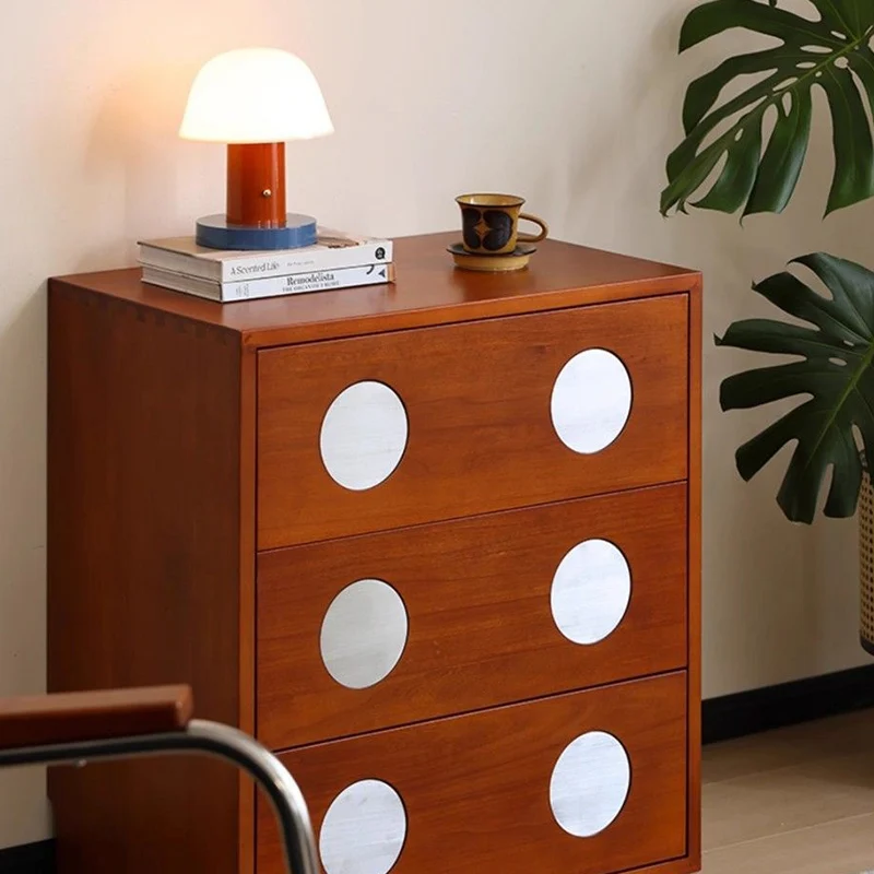 Contemporary Retro Cuboid Metal Pine Wood Plywood Storage Cabinet 3-Drawer For Bedroom
