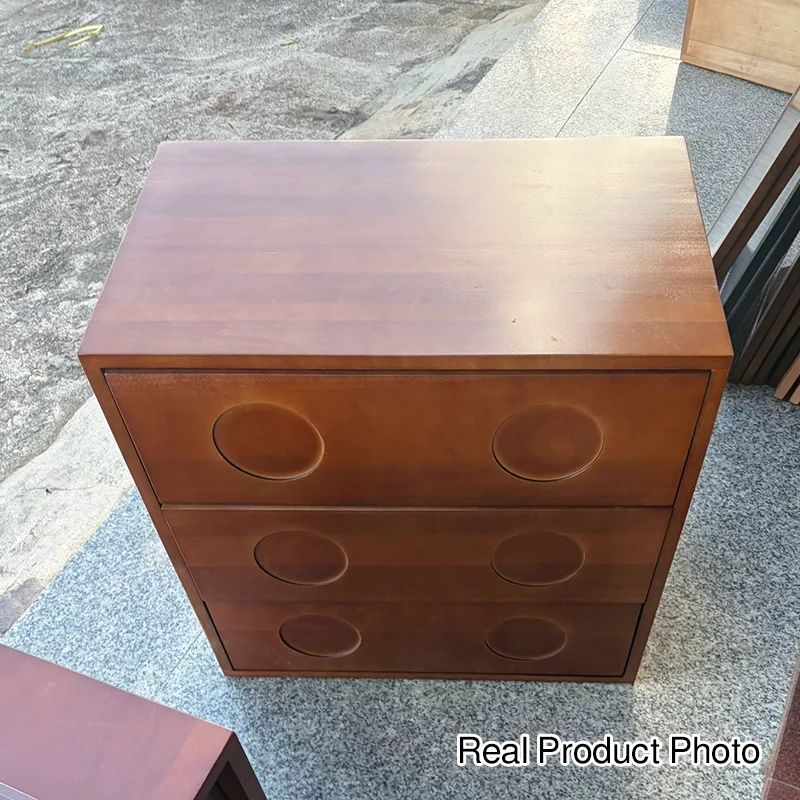 Contemporary Retro Cuboid Metal Pine Wood Plywood Storage Cabinet 3-Drawer For Bedroom