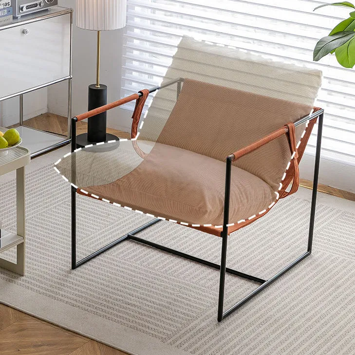 Contemporary Luxury Saddle-Style Faux Leather Velvet Metal Accent Chair Backrest Armrest For Living Room