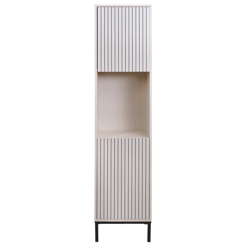 Colonne de salle de bain avec panier à linge intégré 2 portes Soft-Close 174x39x30 cm en MDF mélaminé aspect bois beige 04_0009217