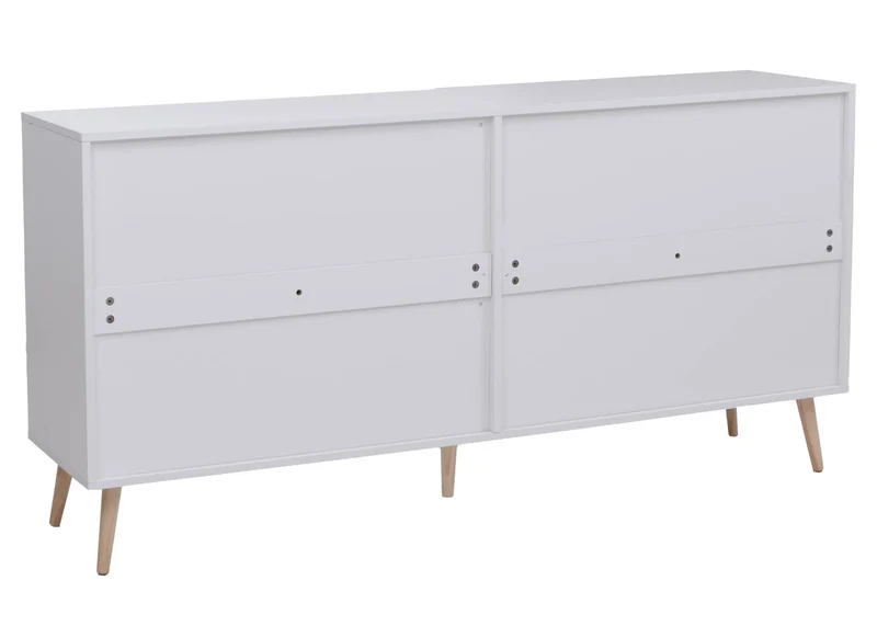 Buffet design contemporain 4 portes 4 compartiments 80x160x40 cm en MDF mélaminé blanc et poly-rotin 04_0008840