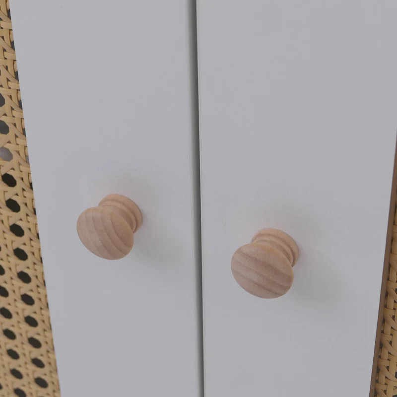 Buffet design contemporain 4 portes 4 compartiments 80x160x40 cm en MDF mélaminé blanc et poly-rotin 04_0008840