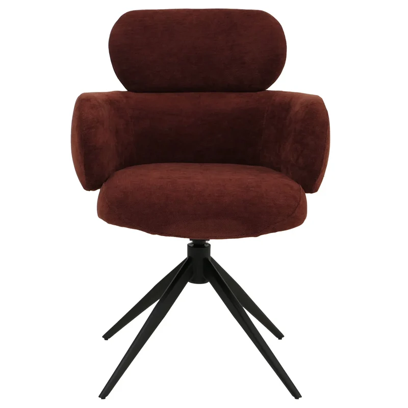 Chaise de salle à manger pivotante fonction Auto-Return 360° en tissu chenille rouge brun piètement métal 04_0009367