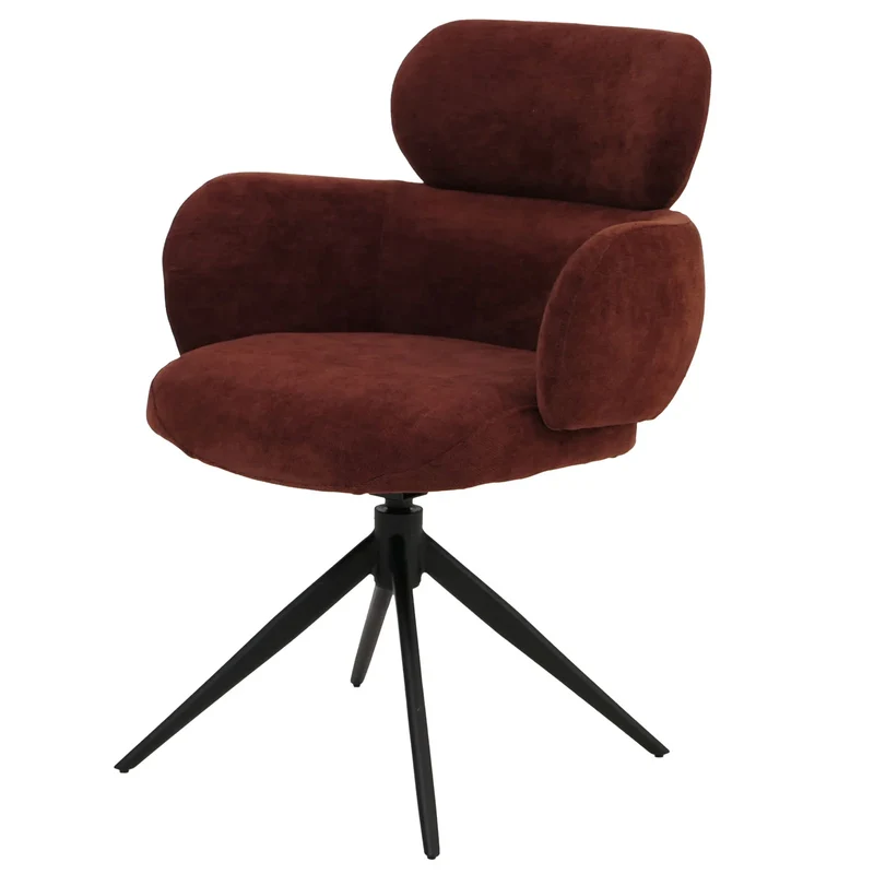 Chaise de salle à manger pivotante fonction Auto-Return 360° en tissu chenille rouge brun piètement métal 04_0009367