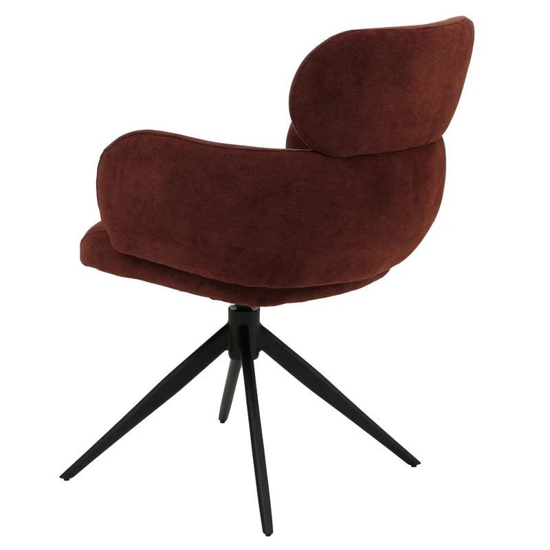 Chaise de salle à manger pivotante fonction Auto-Return 360° en tissu chenille rouge brun piètement métal 04_0009367
