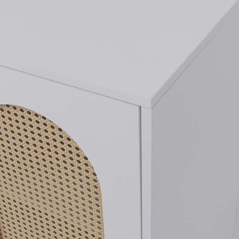 Commode 2 portes 2 compartiments design contemporain 79x80x40 cm en MDF mélaminé blanc et poly-rotin 04_0008825