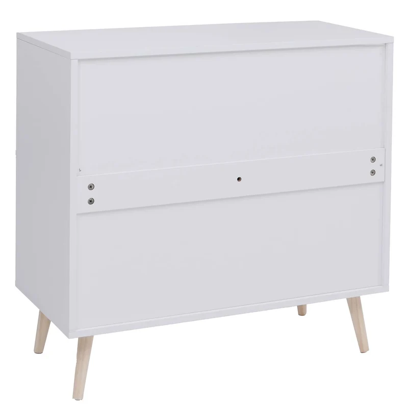 Commode 2 portes 2 compartiments design contemporain 79x80x40 cm en MDF mélaminé blanc et poly-rotin 04_0008825