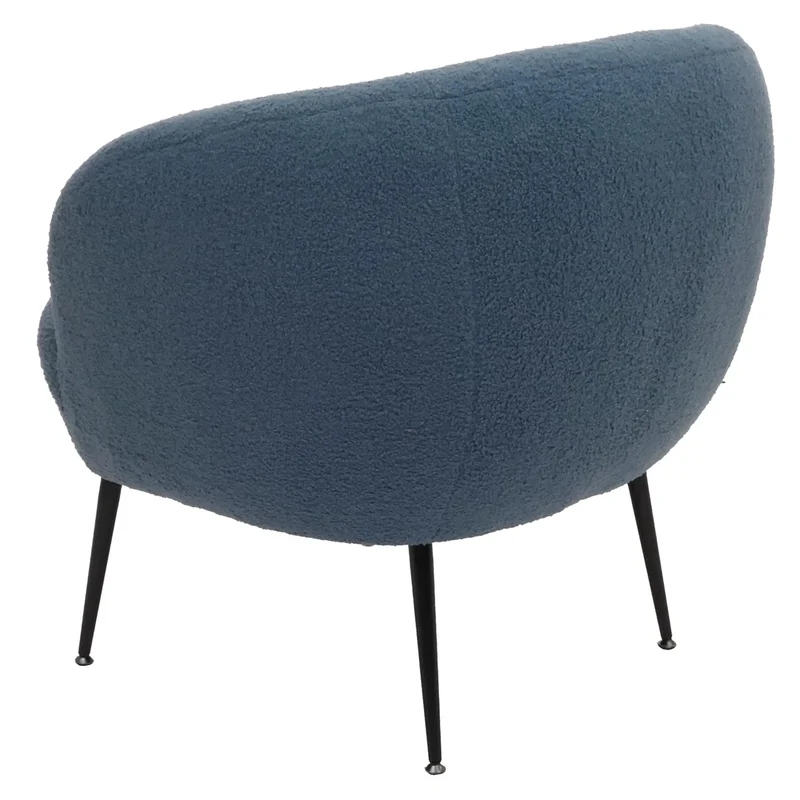 Fauteuil lounge dossier enveloppant et design arrondi en tissu bouclé bleu avec pieds métal 04_0009483