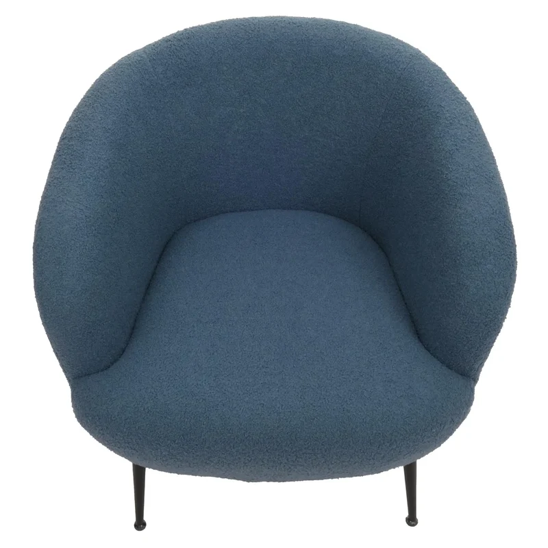 Fauteuil lounge dossier enveloppant et design arrondi en tissu bouclé bleu avec pieds métal 04_0009483