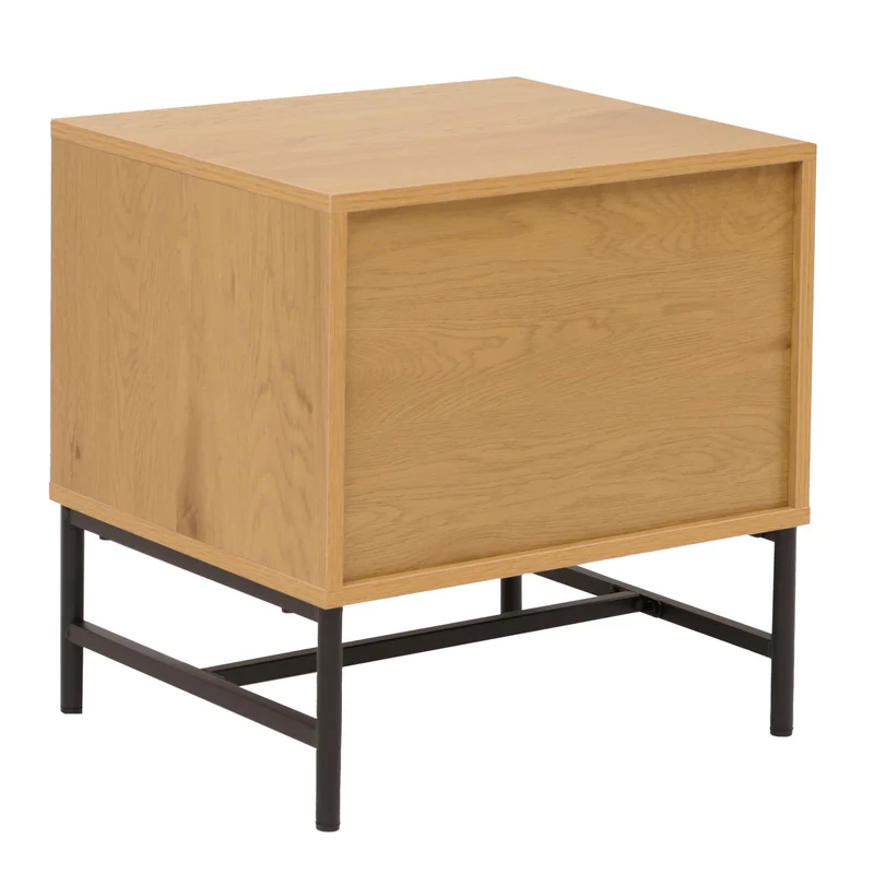 Table de chevet avec 2 tiroirs façades à lamelles design contemporain 50x48x39 cm en MDF mélaminé naturel et métal 04_0009197