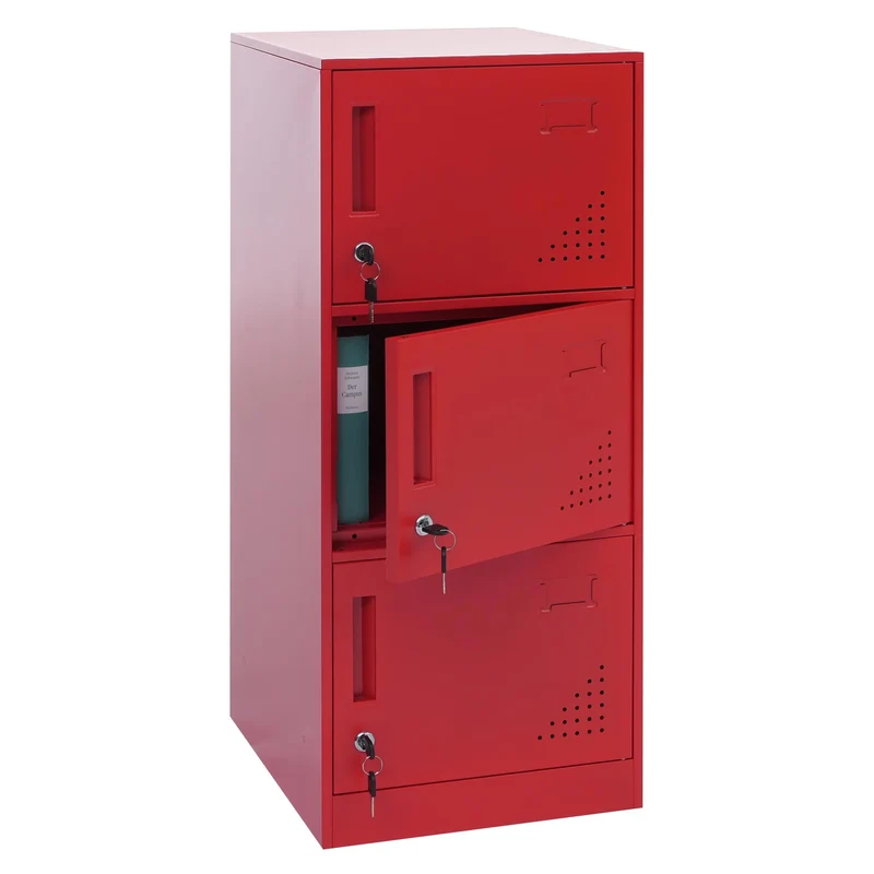 Vestiaire métallique 3 portes serrure avec clés porte-étiquettes et aérations 90x38x45 cm en acier laminé à froid rouge 04_0008939