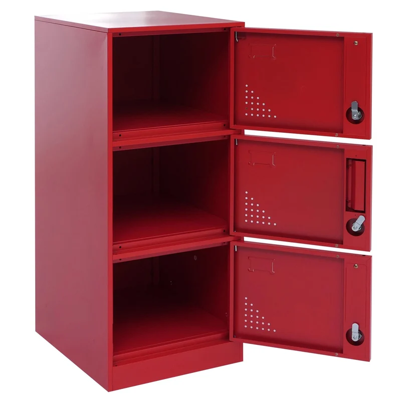 Vestiaire métallique 3 portes serrure avec clés porte-étiquettes et aérations 90x38x45 cm en acier laminé à froid rouge 04_0008939