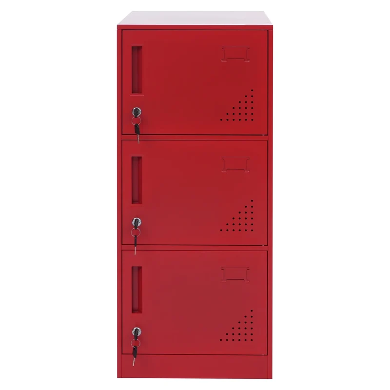 Vestiaire métallique 3 portes serrure avec clés porte-étiquettes et aérations 90x38x45 cm en acier laminé à froid rouge 04_0008939