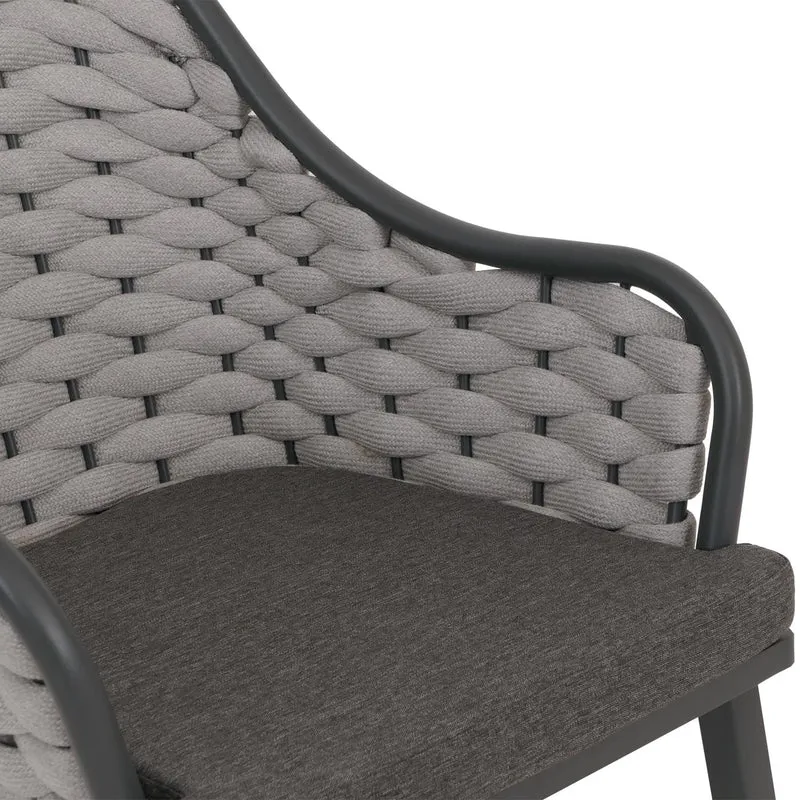 Lot de 2 chaises de jardin avec tressage épais et coussins gris foncé style moderne en aluminium gris 04_0009592