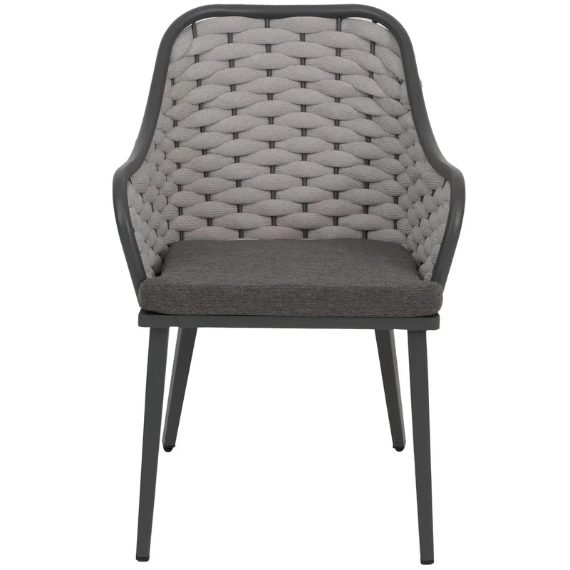 Lot de 2 chaises de jardin avec tressage épais et coussins gris foncé style moderne en aluminium gris 04_0009592