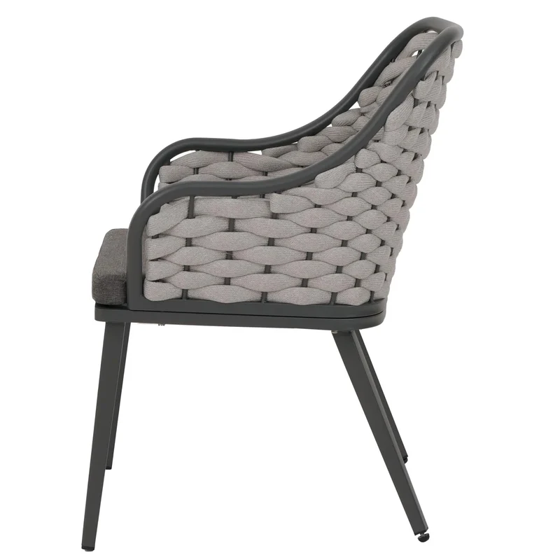 Lot de 2 chaises de jardin avec tressage épais et coussins gris foncé style moderne en aluminium gris 04_0009592