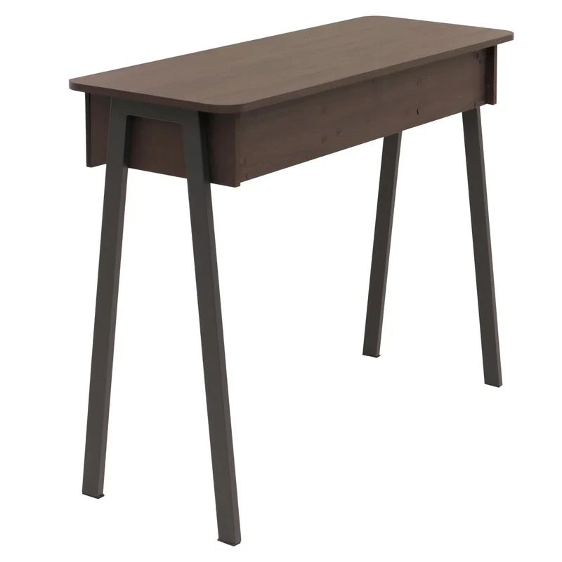 Console bureau 2 tiroirs et compartiment ouvert façades structurées 88x110x40 cm en MDF mélaminé finition noyer et métal 04_0009202