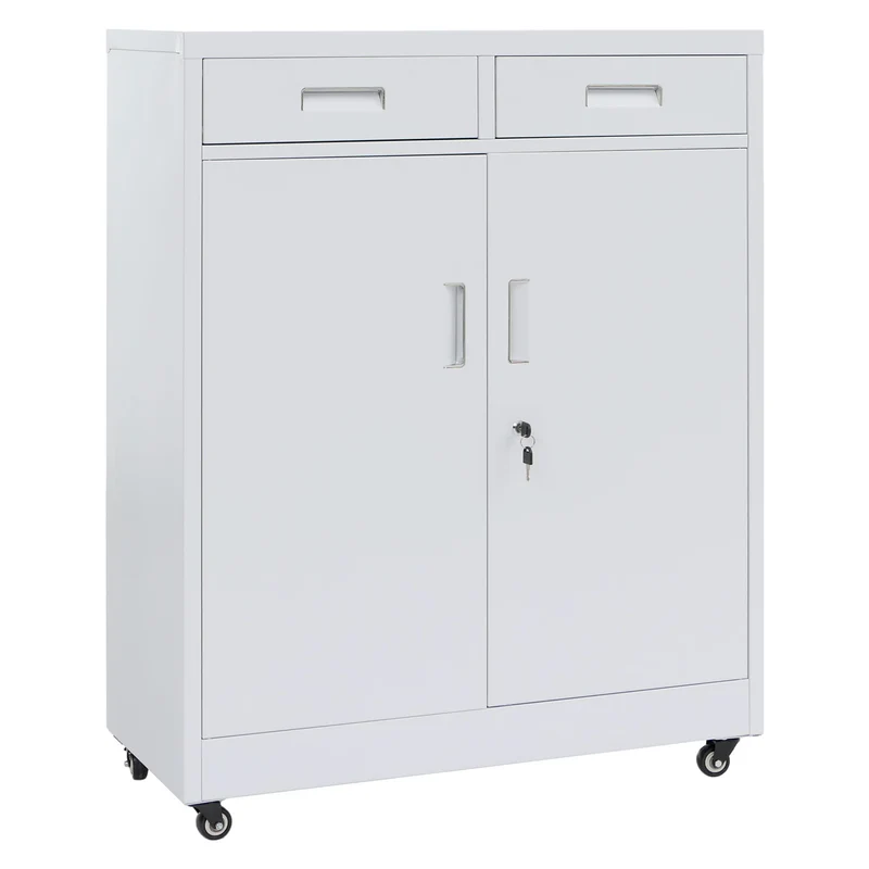 Armoire de rangement en métal avec roulettes pratiques pour bureau 116 x 90 x 40 cm en acier blanc 04_0008880