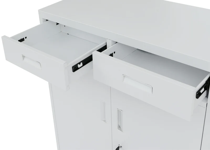 Armoire de rangement en métal avec roulettes pratiques pour bureau 116 x 90 x 40 cm en acier blanc 04_0008880