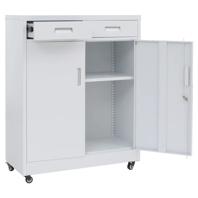 Armoire de rangement en métal avec roulettes pratiques pour bureau 116 x 90 x 40 cm en acier blanc 04_0008880