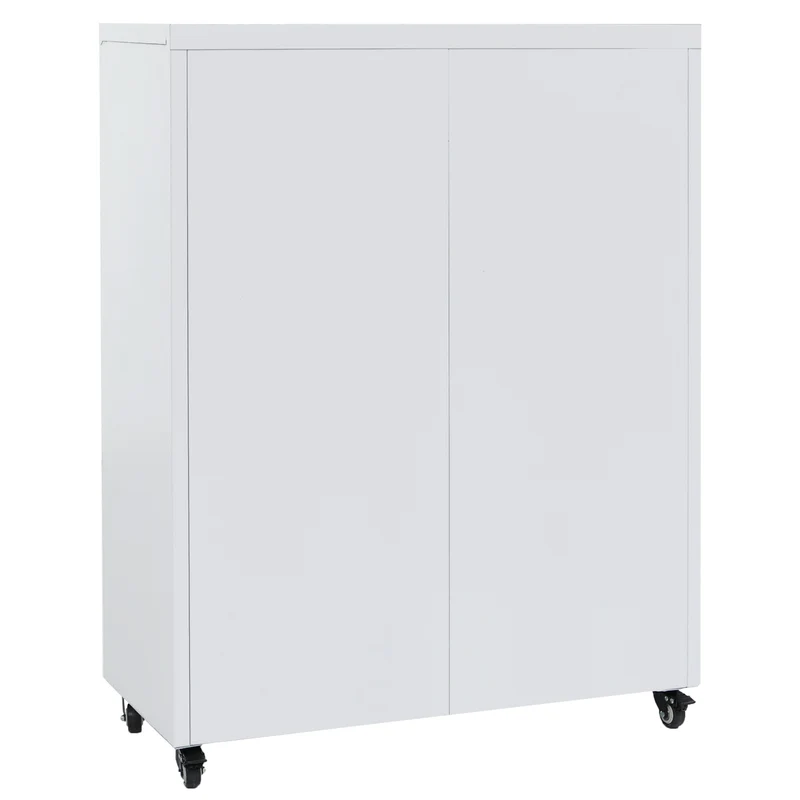 Armoire de rangement en métal avec roulettes pratiques pour bureau 116 x 90 x 40 cm en acier blanc 04_0008880