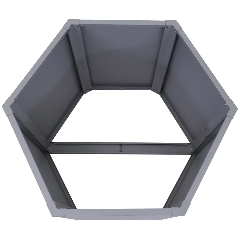 Lot de 3 carrés potagers surélevés bacs hexagonaux 1380 L 77x264x100 cm en acier galvanisé gris revêtement thermolaqué antirouille 04_0008850
