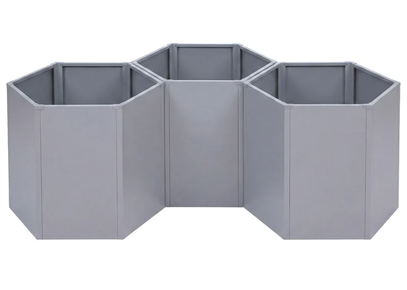 Lot de 3 carrés potagers surélevés bacs hexagonaux 1380 L 77x264x100 cm en acier galvanisé gris revêtement thermolaqué antirouille 04_0008850