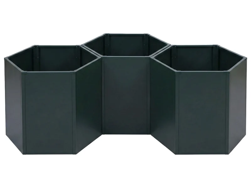 Lot de 3 carrés potagers surélevés bacs hexagonaux 1 380 L 77x264x100 cm en acier galvanisé vert revêtement thermolaqué antirouille 04_0008849