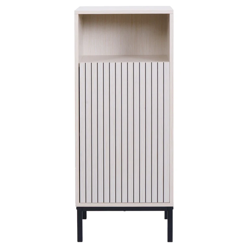 Commode de salle de bain petit meuble de rangement 98x39x30cm avec 1 porte et 3 compartiments MDF avec finition en mélamine beige 04_0009222