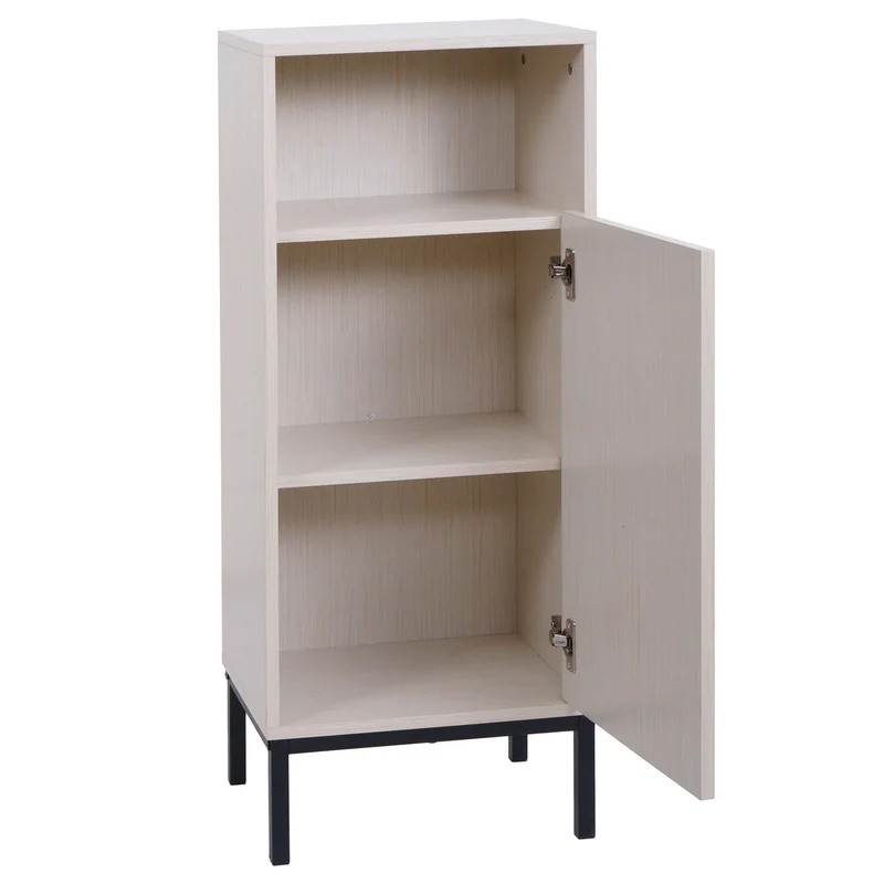 Commode de salle de bain petit meuble de rangement 98x39x30cm avec 1 porte et 3 compartiments MDF avec finition en mélamine beige 04_0009222