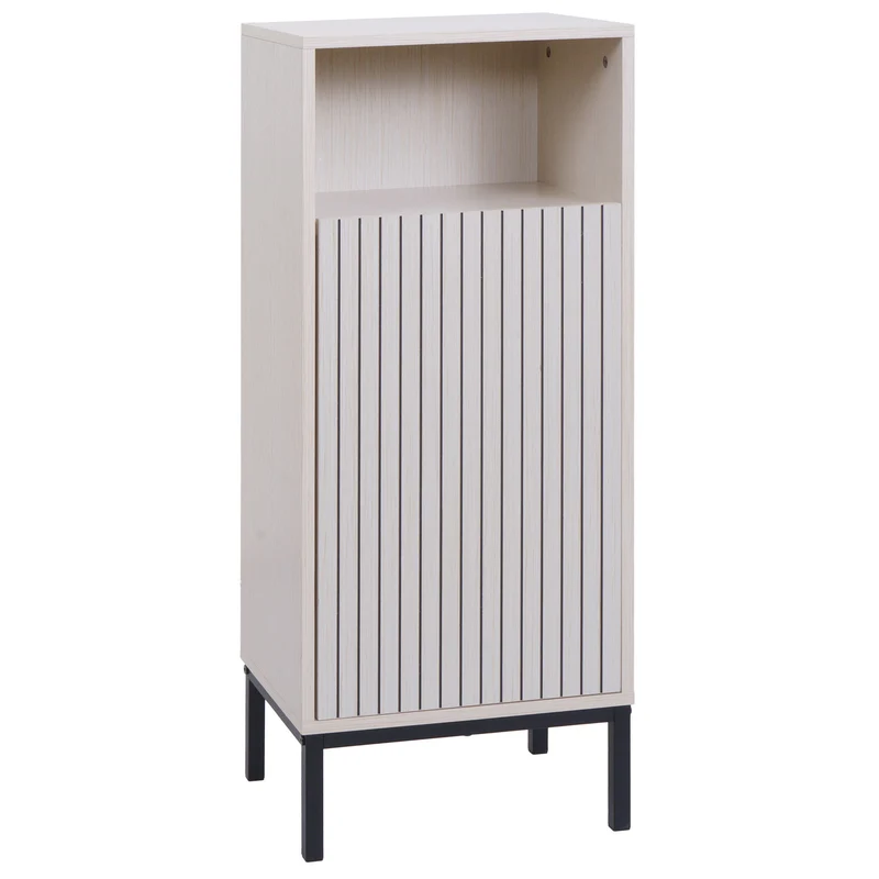 Commode de salle de bain petit meuble de rangement 98x39x30cm avec 1 porte et 3 compartiments MDF avec finition en mélamine beige 04_0009222