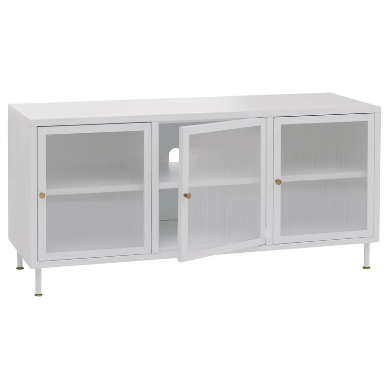 Meuble TV design industriel avec 6 compartiments 58 x 120 x 40 cm finition mate en métal blanc 04_0008867