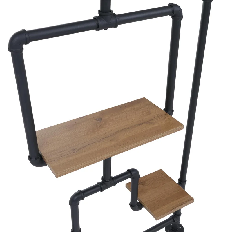Bibliothèque séparateur de pièce style industriel 5 étagères 203 x 80 cm MDF brun clair et fer 04_0008758