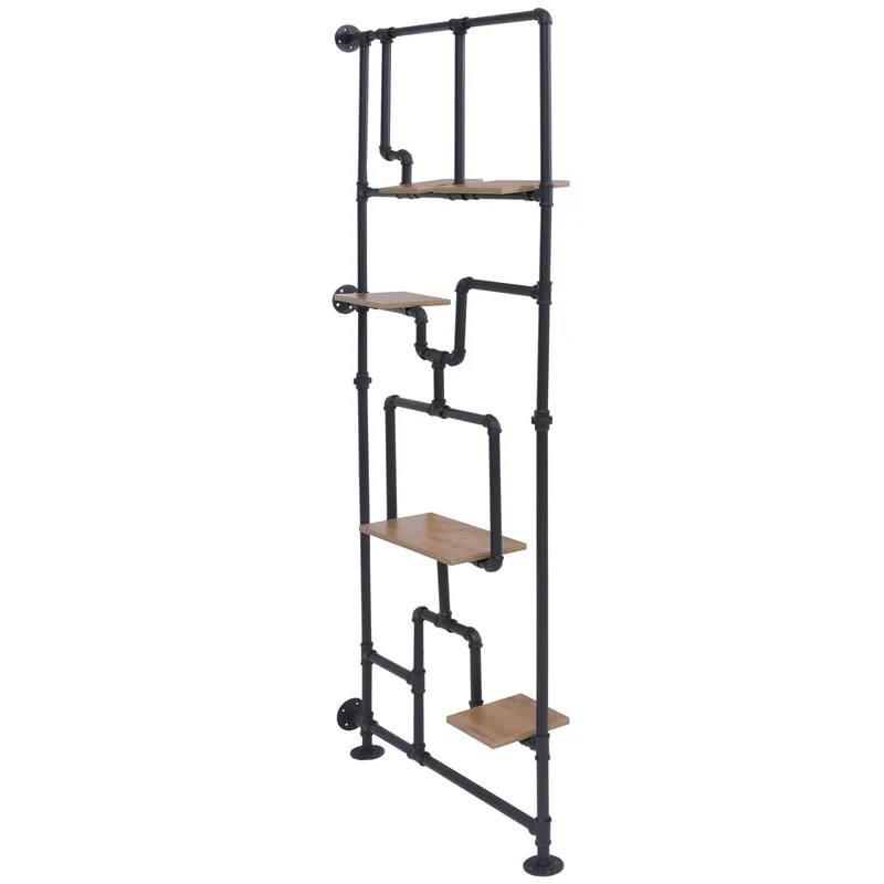 Bibliothèque séparateur de pièce style industriel 5 étagères 203 x 80 cm MDF brun clair et fer 04_0008758