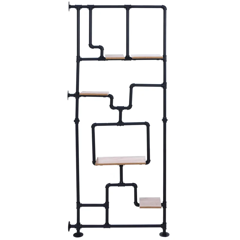 Bibliothèque séparateur de pièce style industriel 5 étagères 203 x 80 cm MDF brun clair et fer 04_0008758