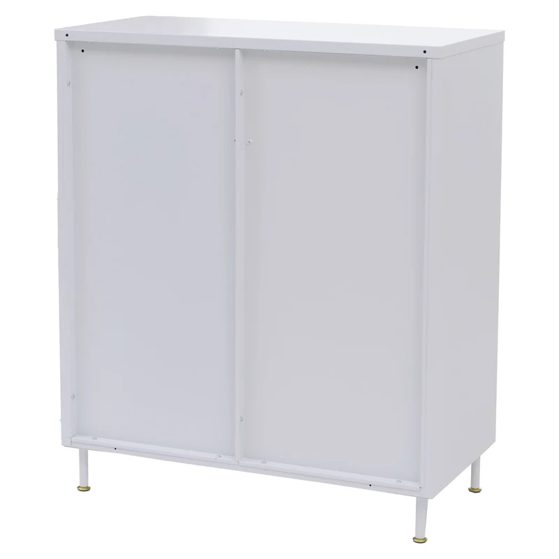 Commode industrielle en métal blanc avec portes en verre strié 2 tiroirs et étagère réglable 96x80x40 cm 04_0008875