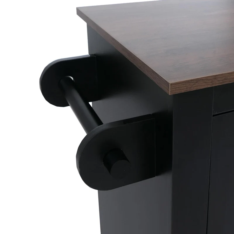 Îlot de cuisine avec 2 tabourets placard de rangement et tiroir 90x120x45 cm noir et bois foncé 04_0008780
