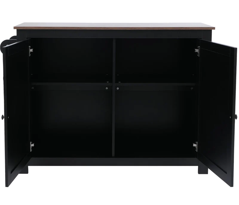 Îlot de cuisine avec 2 tabourets placard de rangement et tiroir 90x120x45 cm noir et bois foncé 04_0008780